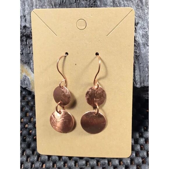 Earrings, Copper Disc Earrings, NEW, Dangle, Drop, 2”, Handmade - Picture 1 of 3